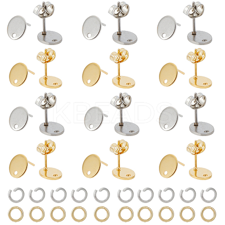 60Pcs 2 Colors 201 Stainless Steel Stud Earring Findings with Hole DIY-SC0023-54-1