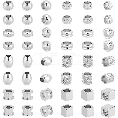 48Pcs 8 Style 304 & 201 & 303 Stainless Steel European Beads STAS-UN0040-02-1