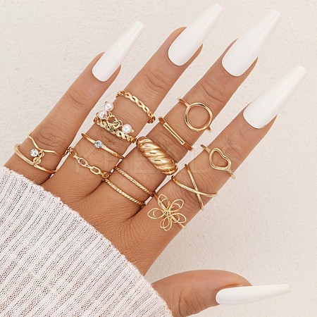 14Pcs Alloy & Rhinestone & Plastic Pearl Finger Rings WGAC171-04-1