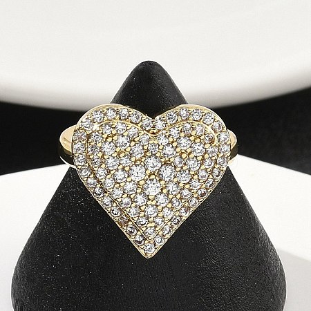 Heart Brass Micro Pave Cubic Zirconia Cuff Rings for Women RJEW-A069-12G-02-1