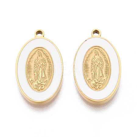 Religion 304 Stainless Steel & Enamel Oval Pendants STAS-T073-14G-1