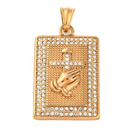 304 Stainless Steel Rhinestone Pendants STAS-P372-04G-1
