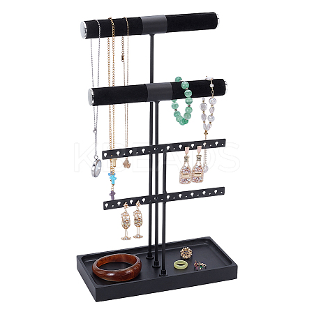 4-Tier Wood & Velvet Jewelry Towers Stands Jewelry Organizer Holder with Tray for Watch ODIS-WH0106-20EB-1