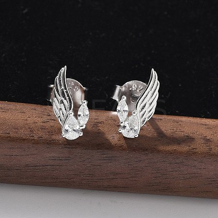 925 Sterling Silver Clear Cubic Zirconia Stud Earrings EJEW-Q032-01A-P-1