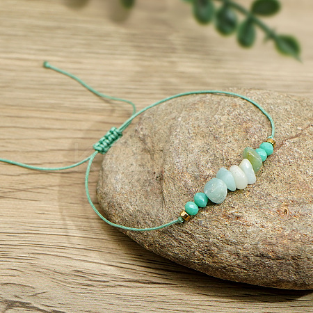 Bohemian Style Natural Green Aventurine Chips Braided Bead Bracelets for Women Men FC0503-3-1