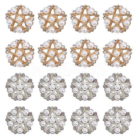 16Pcs 2 Styles 1-Hole Zinc Alloy Rhinestone Shank Buttons BUTT-FH0001-032-1