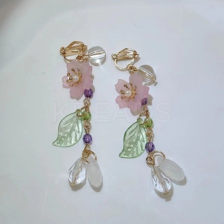 Flower with Teardrop Alloy Resin Clip-on Earrings FS-WG8E2A2-02-1