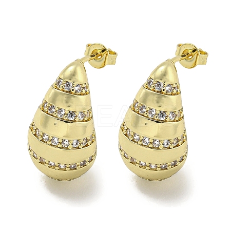Teardrop Rack Plating Brass Micro Pave Cubic Zirconia Stud Earrings for Women EJEW-E312-10G-1
