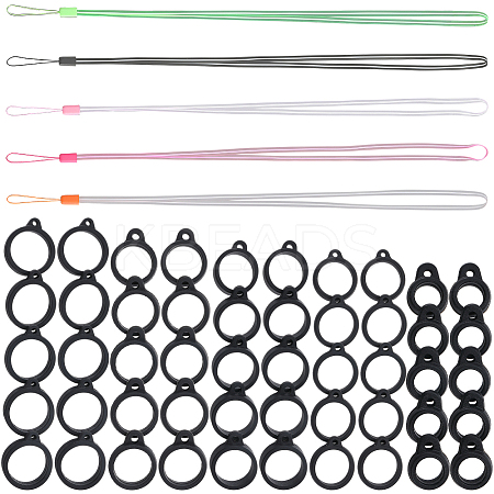 50Pcs 5 Style Silicone Rings with 5 Strands Rubber Lanyard Straps Anti-Loss Pendant Holder DIY-GF0008-03-1