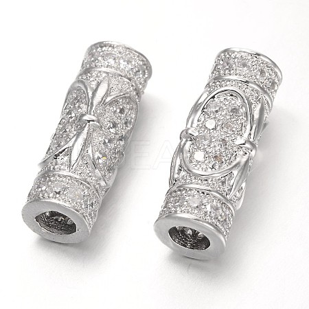 Column with Fleur De Lis Brass Micro Pave Cubic Zirconia Tube Beads ZIRC-D061-P-1