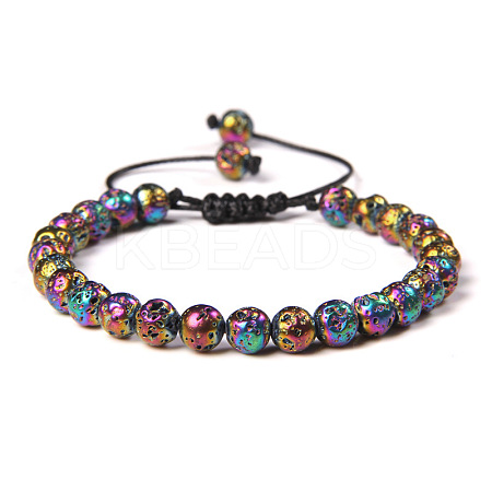 Natural Lava Rock Round Bead Adjustable Braided Bracelets UO3136-19-1