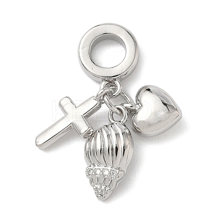 Brass Micro Pave Clear Cubic Zirconia European Dangle Charms KK-D502-13B-P-1