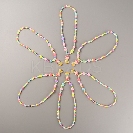 Plastic Girl Pendant Necklace with Heart Beaded for Kids NJEW-TAC0009-03-1