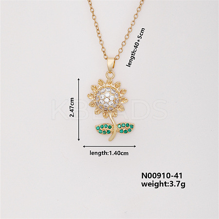 Shiny Sunflower Brass Micro Pave Cubic Zirconia Pendant Necklace for Women SR9149-4-1