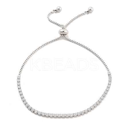 Brass Pave Clear Cubic Zirconia Flat Round Box Chain Slider Bracelets BJEW-YWC0002-12A-P-1