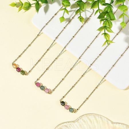 Natural Multicolor Tourmaline Faceted Cube Beads Pendant 304 Stainless Steel Satellite Chain Necklacs for Women NJEW-JN06541-01-1