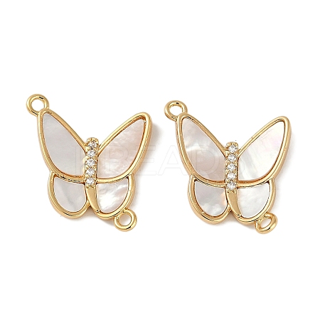 Brass Clear Cubic Zirconia Pave Natural Shell Butterfly Connector Charms KK-P283-08G-1