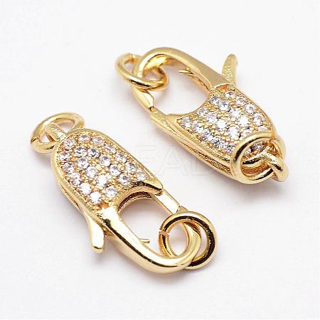Brass Micro Pave Grade AAA Cubic Zirconia Lobster Claw Clasps ZIRC-P029-08G-NR-1
