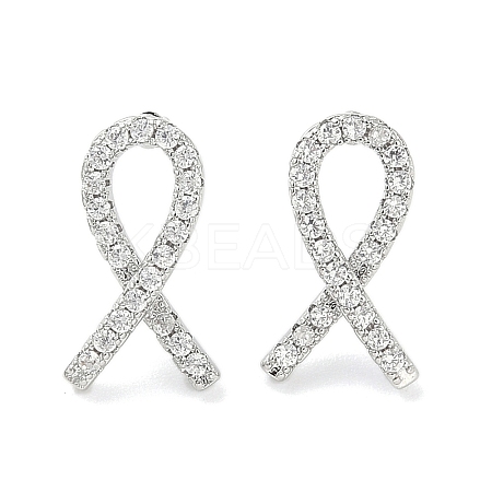 Rack Plating Brass Micro Pave Clear Cubic Zirconia Stud Earrings for Women EJEW-M260-15P-1