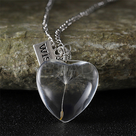 Clear Glass with Dandelion Inside Pendant Necklaces FS-WG96F40-03-1