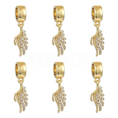 6Pcs Brass Micro Pave Clear Cubic Zirconia European Dangle Charms KK-CJ0002-75-1