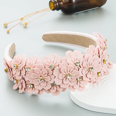Flower Cloth Rhinestone Hair Bands PW-WG72477-04-1