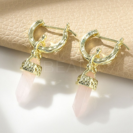 Natural Rose Quartz Hoop Earrings EJEW-P306-01G-07-1
