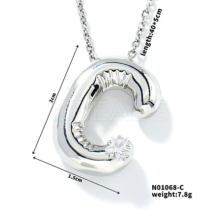 Brass Pave Clear Cubic Zirconia Shiny Balloon Letter Pendant Necklaces IT0451-3-1