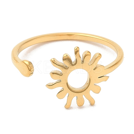 Ion Plating(IP) 304 Stainless Steel Sun Open Cuff Ring for Women RJEW-M149-05G-1