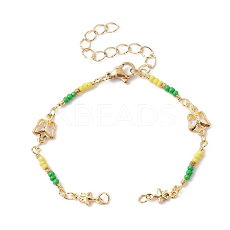 Brass Star & Butterfly Link Chain Bracelet Making AJEW-JB01150-43-1