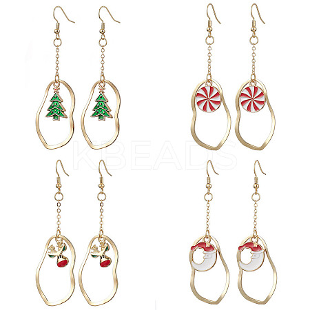 4 Pairs 4 Styles Christmas Alloy Enamel Dangle Earrings EJEW-JE06136-1