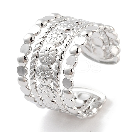 Non-Tarnish 304 Stainless Steel Flower Open Cuff Rings RJEW-K273-13P-1