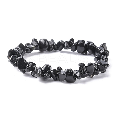 Natural Obsidian Chip Beads Stretch Bracelet for Women BJEW-AL00003-13-1
