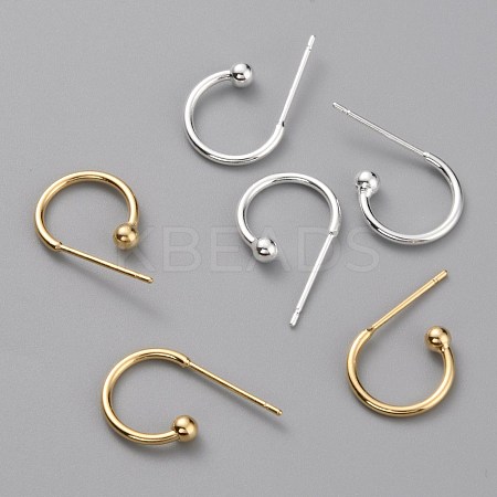 Brass C-shaped Hoop Circle Ball Stud Earrings KK-O131-07-1