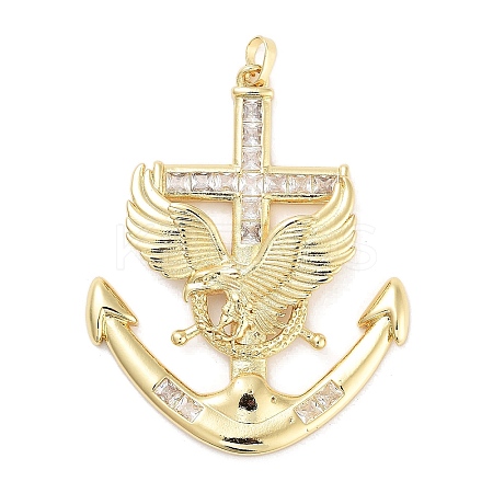 Rack Plating Brass Micro Pave Clear Cubic Zirconia Pendants KK-Z064-08G-1