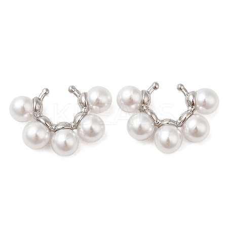 Rack Plating Brass Cuff Earrings with Plastic Pearl Beaded EJEW-M222-03P-1
