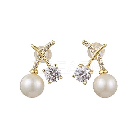 Natural Pearl Ear Studs EJEW-P286-45G-1