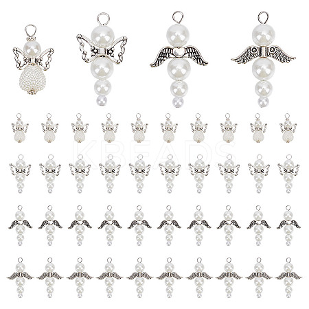 40Pcs 4 Styles Wing Alloy Pendants PALLOY-HY00034-1