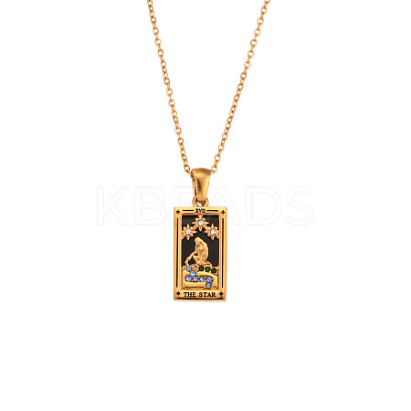 Rhinestone Tarot Card Pendant Necklace with Enamel PW23032745047-1