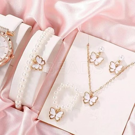 Butterfly Alloy Enamel Pendant Necklace & Bracelets & Earring & Rings Sets for Children FS-WGE37FF-04-1