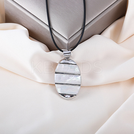 Oval Alloy Pave Natural White Shell Pendant Necklaces FS-WGA0329-03-1
