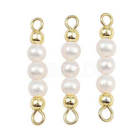 Natural Cultured Freshwater Pearl & Electroplate Non-magnetic Synthetic Hematite Round Beaded Connector Charms PALLOY-JF04364-1