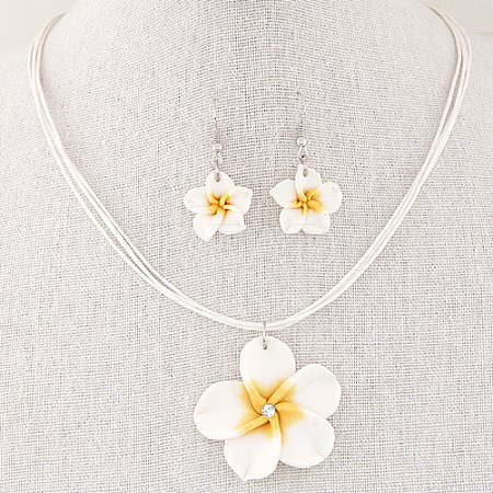 Flower Polymer Clay Dangle Earrings & Pendant Necklaces Sets for Women FS-WG4A5F2-05-1