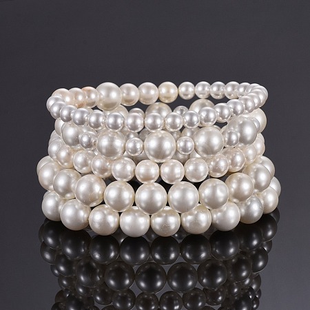 Shell Pearl Stretch Bracelets Sets BJEW-JB04108-1