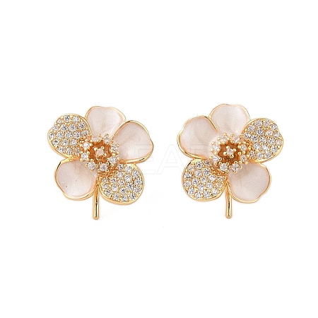 Brass Micro Pave Cubic Zirconia Stud Earrings Findings EJEW-B063-02G-1