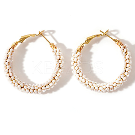 Sweet and Stylish Round Pearl Hoop Earrings for Women WW3480-1