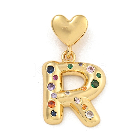 Brass Micro Pave Colorful Cubic Zirconia Pendants KK-P281-01G-R-1