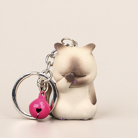 Cute Face Covering Cat Resin Pendant Keychain ANIM-PW0001-021C-1