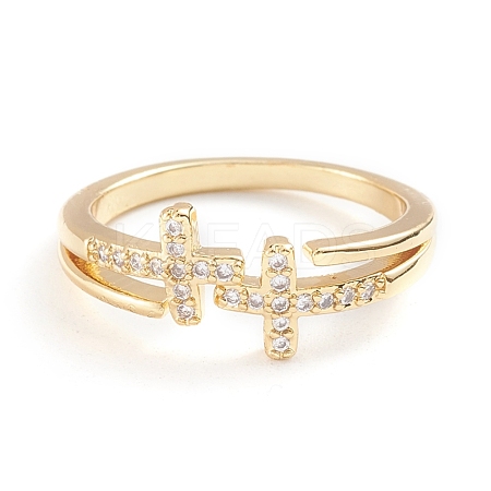 Adjustable Brass Micro Pave Clear Cubic Zirconia Cuff Rings RJEW-F101-18G-1