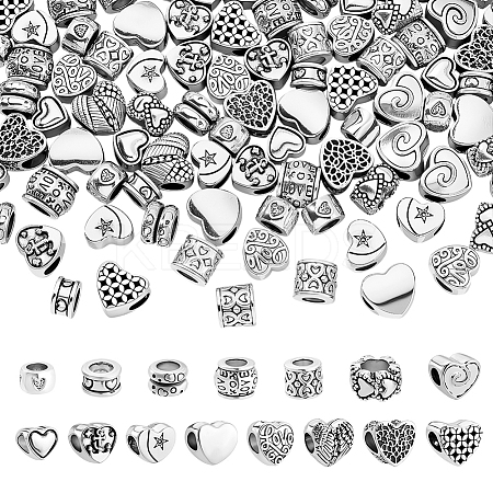 120Pcs 15 Styles Tibetan Style Alloy European Beads MPDL-ME0001-01-1